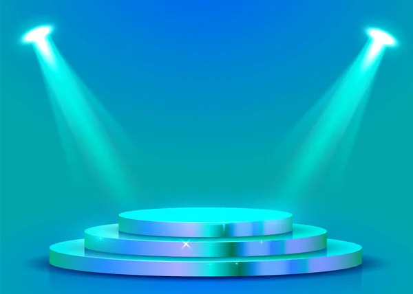 Podium rotund abstract iluminat cu lumina reflectoarelor. Conceptul de ceremonie. Fundal etapa . — Vector de stoc