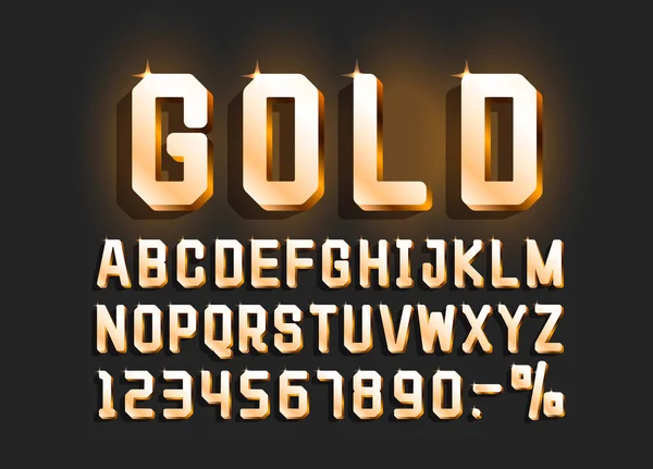 Goldene Schrift Alphabet Retro, Ziffernzeichen. Vektor — Stockvektor