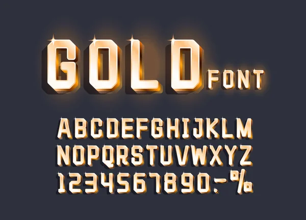 Golden font ábécé retro, számjel. Vecto az — Stock Vector