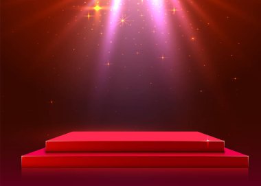 Soyut podyum spot ışığı ile aydınlatılmış. Ödül töreni konsepti. Sahne arka planı.