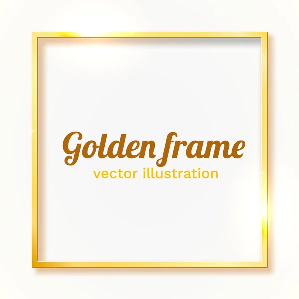 Bordo vintage lucido oro isolato su sfondo bianco. Cornice rettangolare realistica lusso dorato . — Vettoriale Stock
