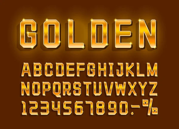 Golden font alphabet retro, number sign. Vector — Stock Vector