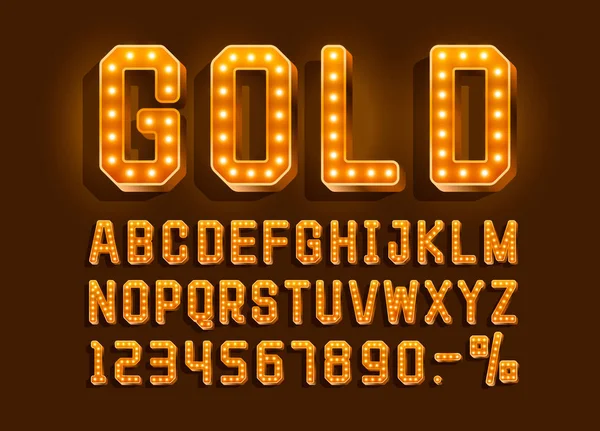 Altın yazı tipi alfaberetro, sayı işareti. Vektör — Stok Vektör