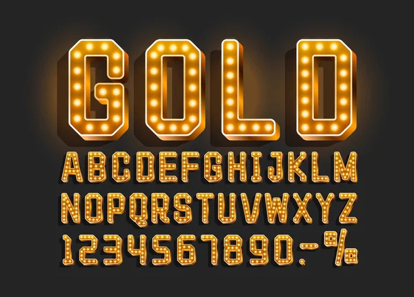 Altın yazı tipi alfaberetro, sayı işareti. Vektör — Stok Vektör