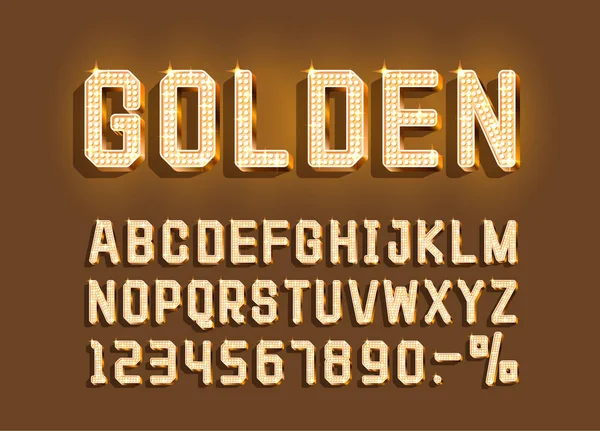 Alfabeto de fonte dourada retro, sinal numérico. Vetor — Vetor de Stock