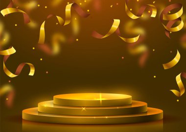 Spot ışıklarıyla aydınlatılmış soyut bir podyum. Ödül töreni konsepti. Sahne arkaplanı.