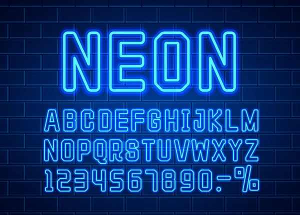 Neon stad kleur blauw lettertype. Engels alfabet teken. — Stockvector