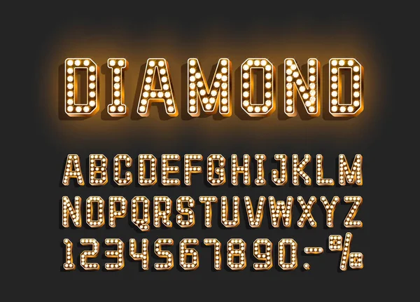 Diamant goldene Schrift Alphabet, Ziffernzeichen. Vektor — Stockvektor