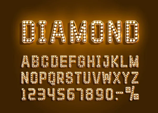 Diamond Golden font alphabet, number sign. Vector — Stock Vector