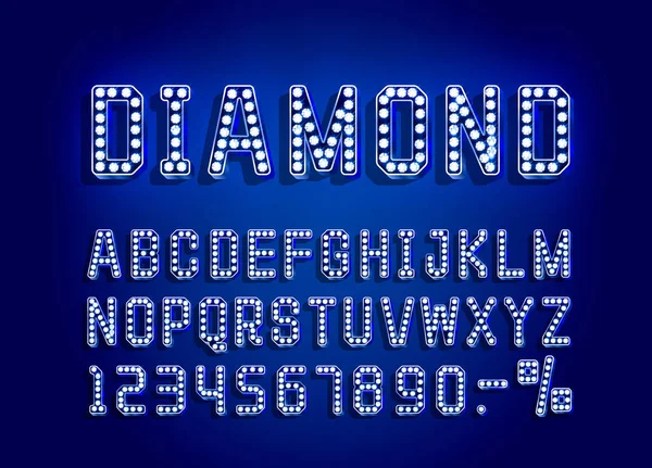 Diamond Blue Golden font ábécé, szám jele. Vektor — Stock Vector