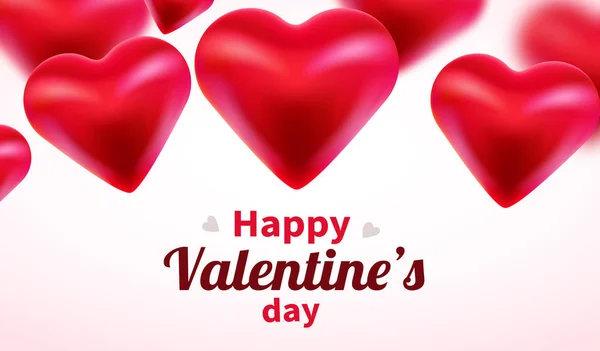 Ημέρα του Αγίου Βαλεντίνου φόντο με κόκκινο 3D καρδιές. Χαριτωμένο ερωτικό πανό ή ευχετήρια κάρτα. Θέση για κείμενο. Ευτυχισμένη ημέρα του Αγίου Βαλεντίνου. — Διανυσματικό Αρχείο