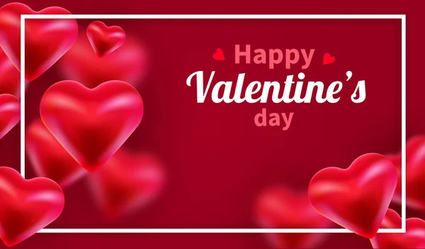 Valentinky den na pozadí s červenými 3D srdci. Roztomilý plakát s láskou nebo přání. Místo pro text. Šťastné valentinky. — Stockový vektor