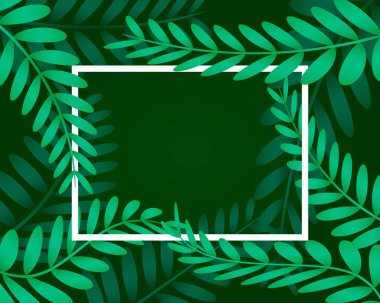 Yapraklar çerçeve, bitki örtüsü ile arka plan üzerinde beyaz çerçeve.