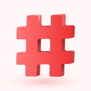 Hashtag, beyaz arka planda yalıtılmış sayı işareti 3d işareti.