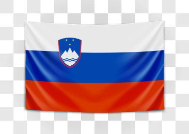 Slovenya bayrağı asılı. Slovenya Cumhuriyeti. Ulusal bayrak kavramı.