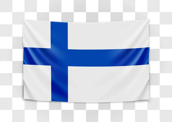 Hanging flag of Finland. Republic of Finland. National flag concept. — Stock Vector