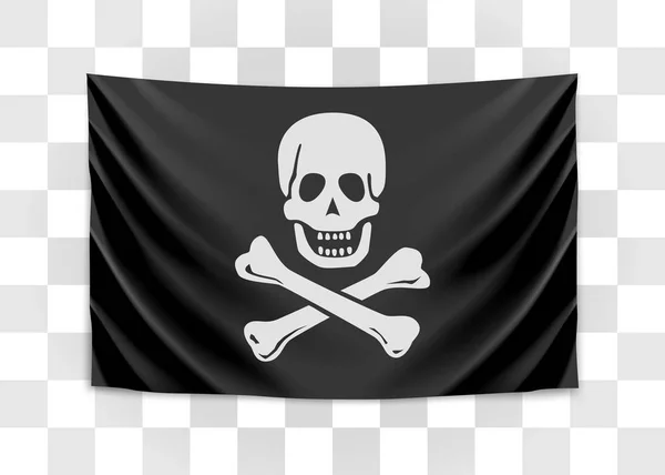 Bandeira de piratas pendurados. Feliz Roger. Ilustração vetorial . — Vetor de Stock