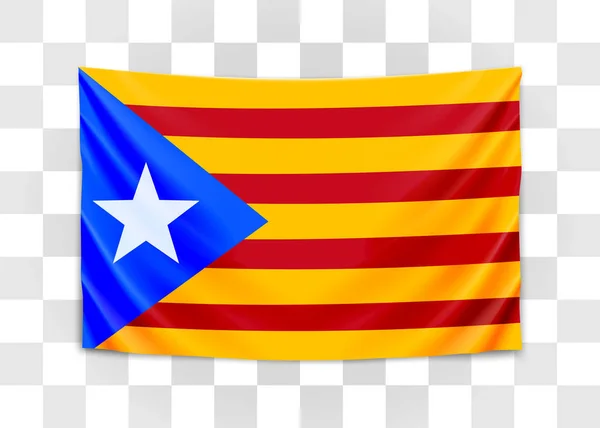 カタルーニャの旗がぶら下がっています。カタロニアの国民投票。国旗のコンセプト. — ストックベクタ