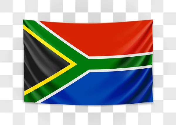 Развешивание флага Южной Африки. Республика Южная Африка. Концепция национального флага ЮАР . — стоковый вектор