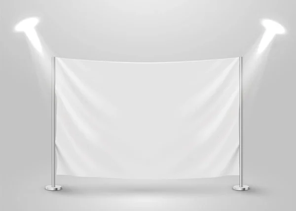 Colgando una bandera blanca vacía. Presentación o escena fotográfica con foco — Vector de stock