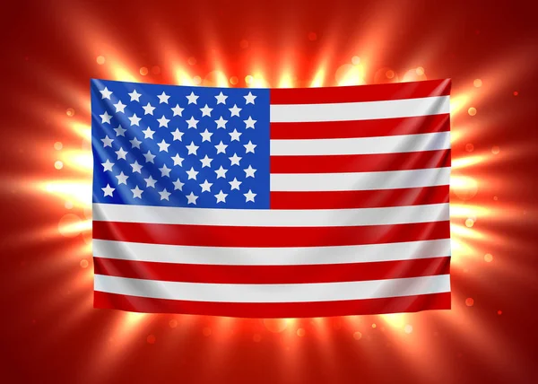 Estados Unidos da América bandeira com feixes de luz. EUA bandeira fundo . —  Vetores de Stock