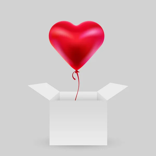 Μπαλόνι σε σχήμα καρδιάς με ανοιχτό κουτί. Ημέρα του Αγίου Βαλεντίνου. Η έννοια της αγάπης. — Διανυσματικό Αρχείο