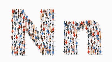 N harfi formundaki insanların büyük grup