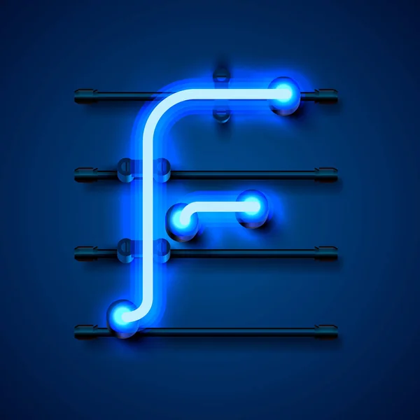 Neon font letter f, art design signboard. — Stock Vector