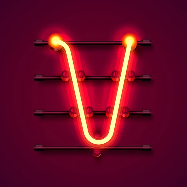 Neon font harfi V, sanat tasarım tabela. — Stok Vektör