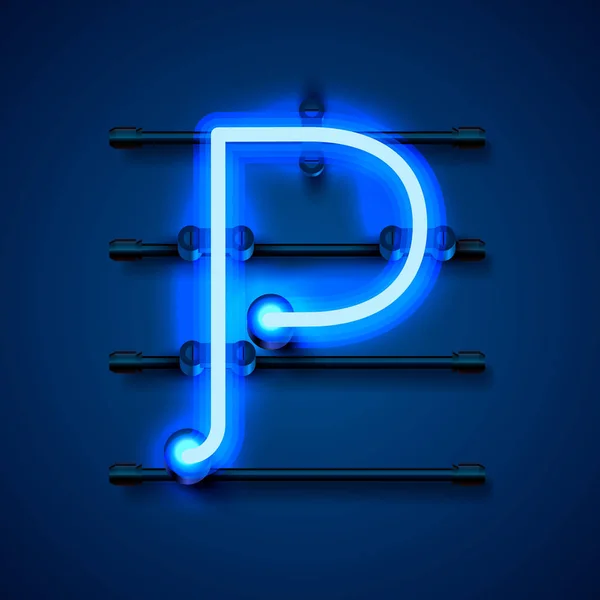 Neon yazı tipi harfi P, sanat tasarım tabela. — Stok Vektör