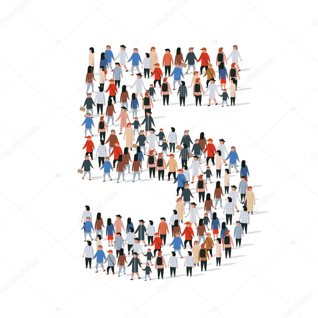Large group of people in number 5 five form