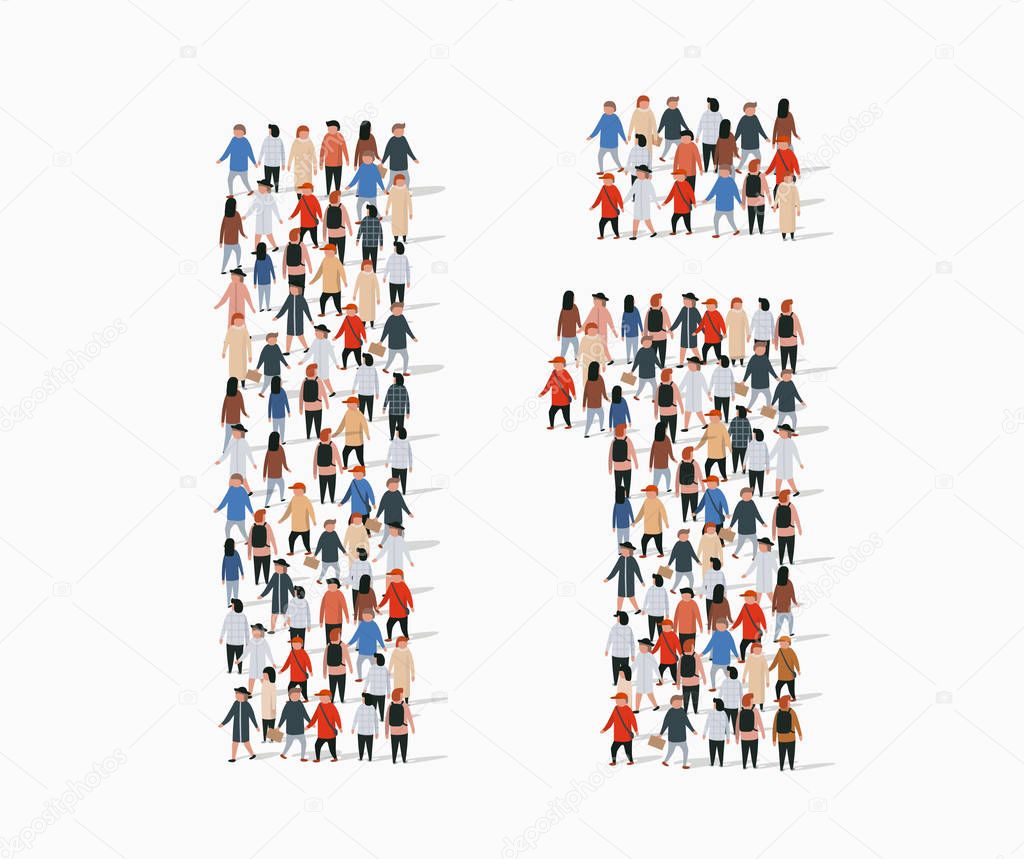 Large group of people in letter I form