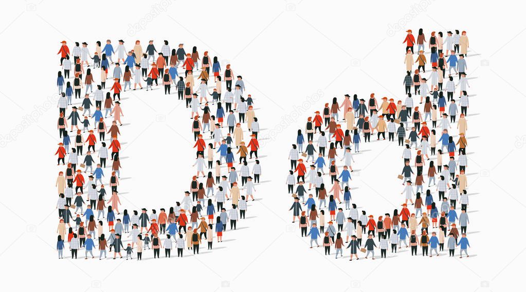 Large group of people in letter D form