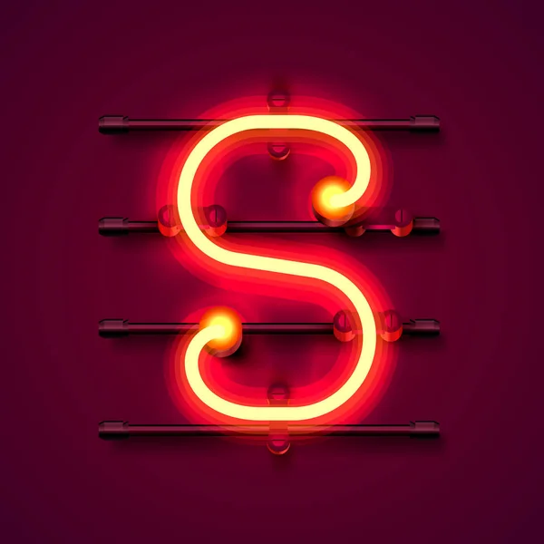 Lettera al neon S, insegna di design artistico . — Vettoriale Stock