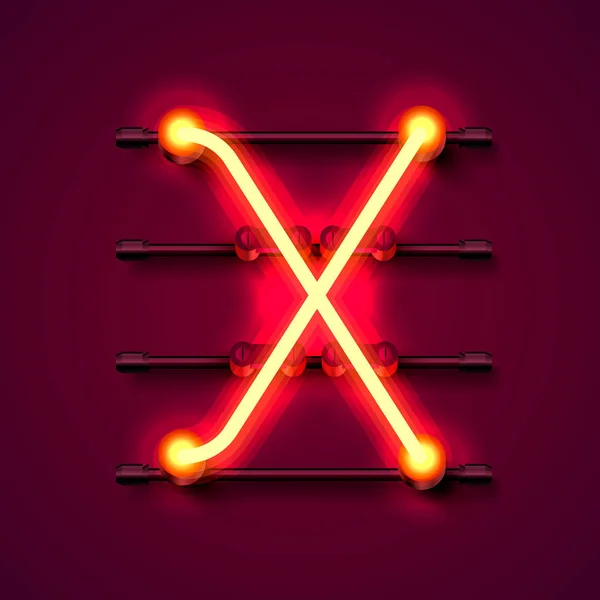 Neon lettertype letter X, Art Design uithangbord. — Stockvector