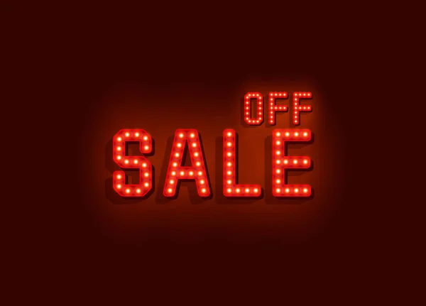 Neon signboard text sale off on the red background. — Stock Vector
