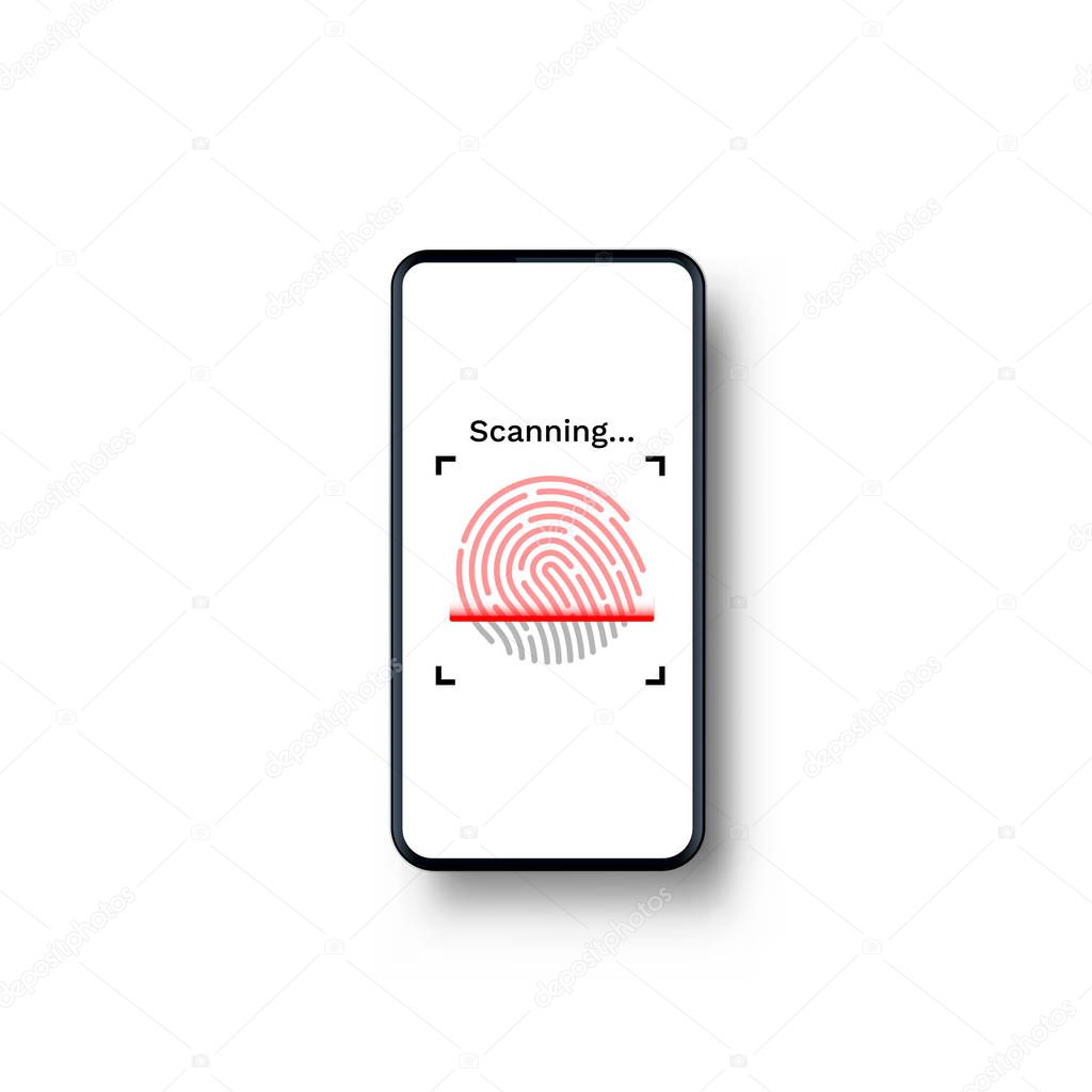 Password Touch ID phone on the white background.