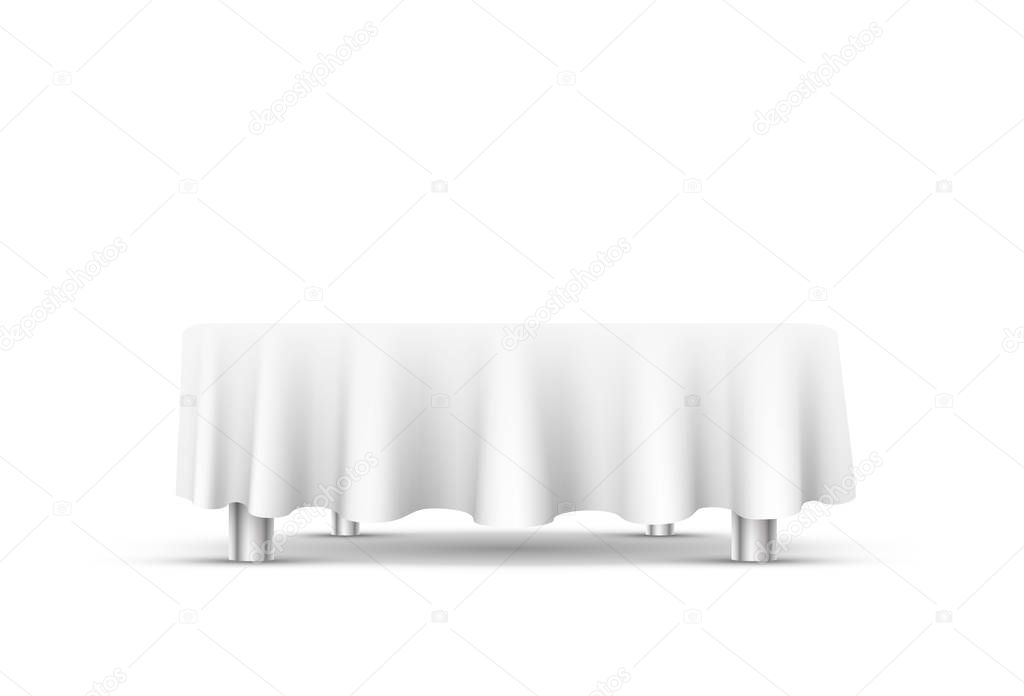 Table with tablecloth art banner white background.