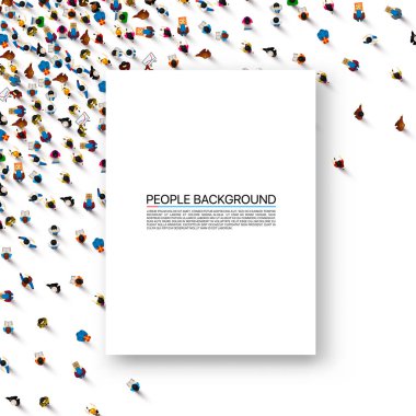 İnsanlarla dolu arka planda beyaz bir sayfa