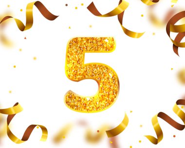 Yıldönümü Banner 5th, Altın Kurdele Sinek. Vektör