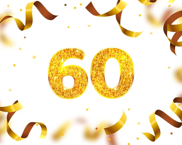Yıldönümü Banner 60, Altın Kurdele Sinek. Vektör — Stok Vektör