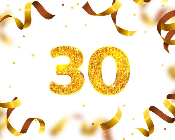 Verjaardag banner 30e, gouden lint vliegen. Vector — Stockvector
