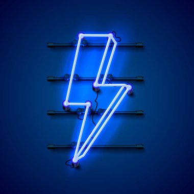 Mavi arka planda şimşek tabelasının neon işareti.
