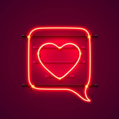 Kalp şeklinde Neon çerçeve sohbet işareti.