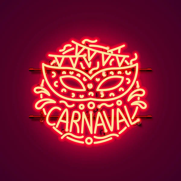 Carnaval neon sign, color red, festival label. — Stock Vector