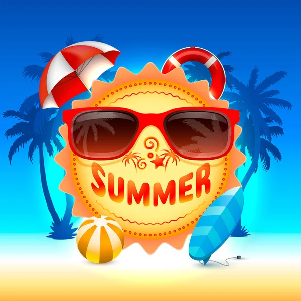 Summer time, holiday cover banner design, elements in sky background.