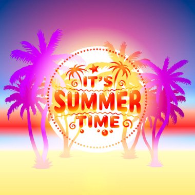 Yaz saati, tatil kapağı afiş tasarımı, gökyüzü arka plan elemanları.