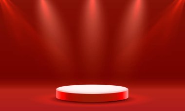 Sahne podyumu ışıklandırmalı, Sahne Podyumu Sahnesi Kırmızı Arkaplan Ödül Töreniyle.