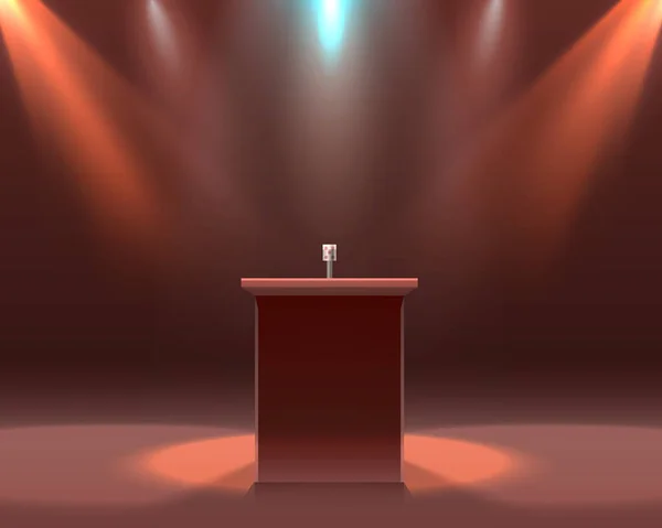 The microphone on the black scene, podium report. — Stock Vector