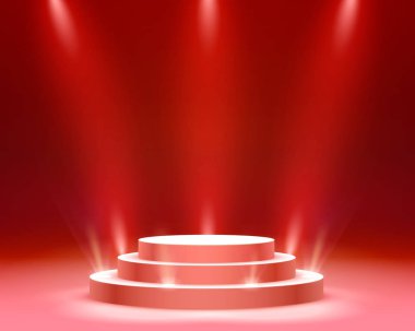 Sahne podyumu ışıklandırmalı, Sahne Podyumu Sahnesi Kırmızı Arkaplan Ödül Töreniyle.